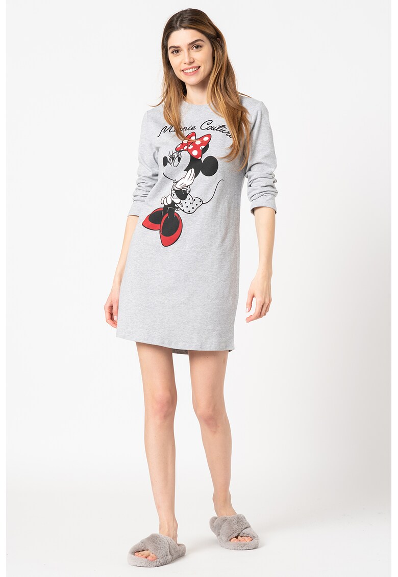 Camasa de noapte cu maneci lungi si imprimeu Minnie Mouse