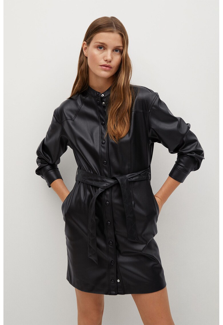 Rochie tip camasa de piele ecologica cu prindere cu cordon Elia