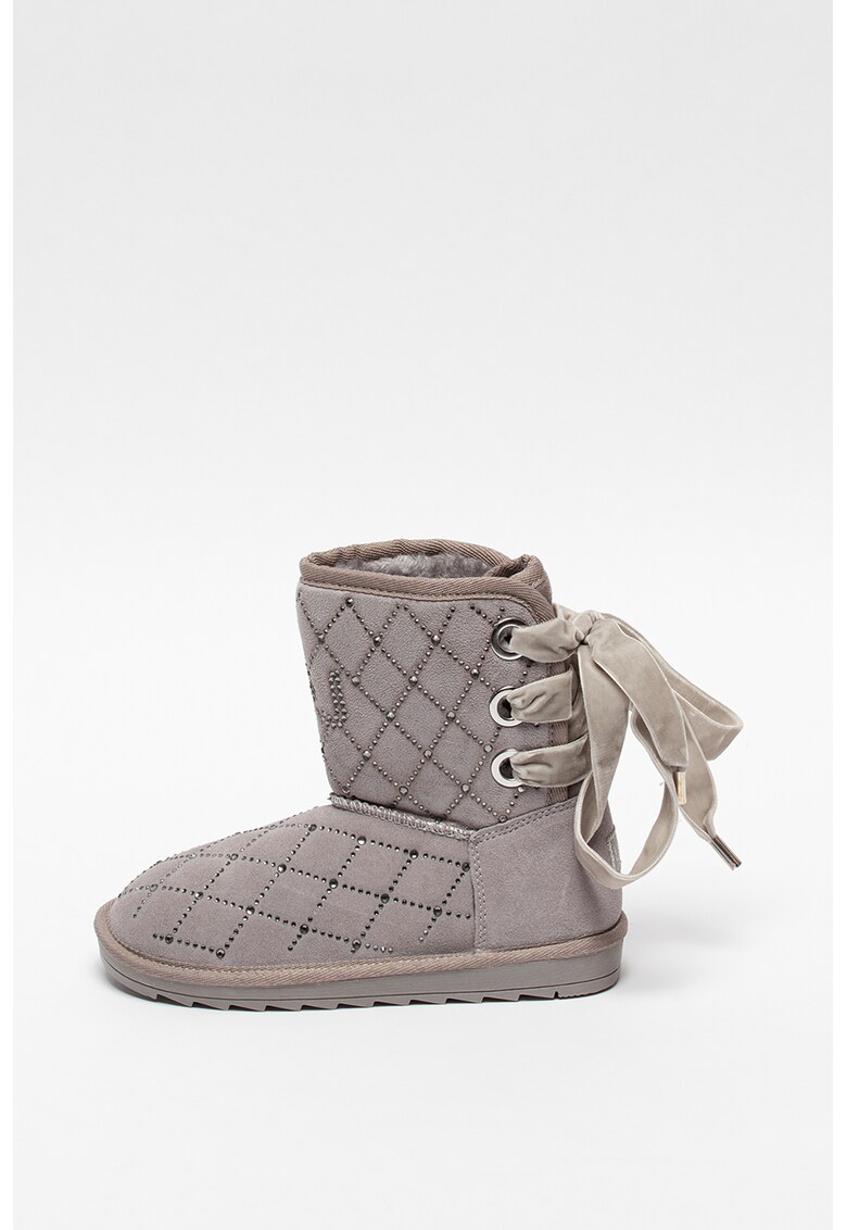 Cizme mid-calf fara inchidere - cu strasuri si insertii de piele intoarsa Margot 13