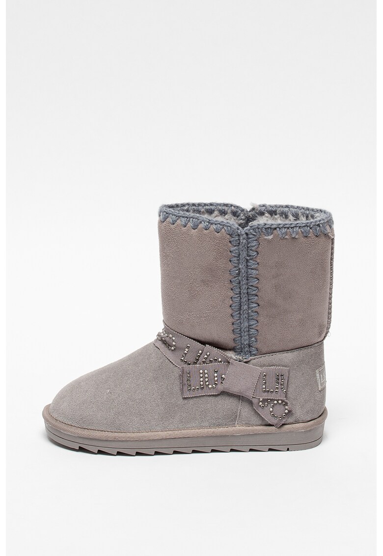 Cizme mid-calf de piele intoarsa fara inchidere - cu insertii de material textil Margot 9