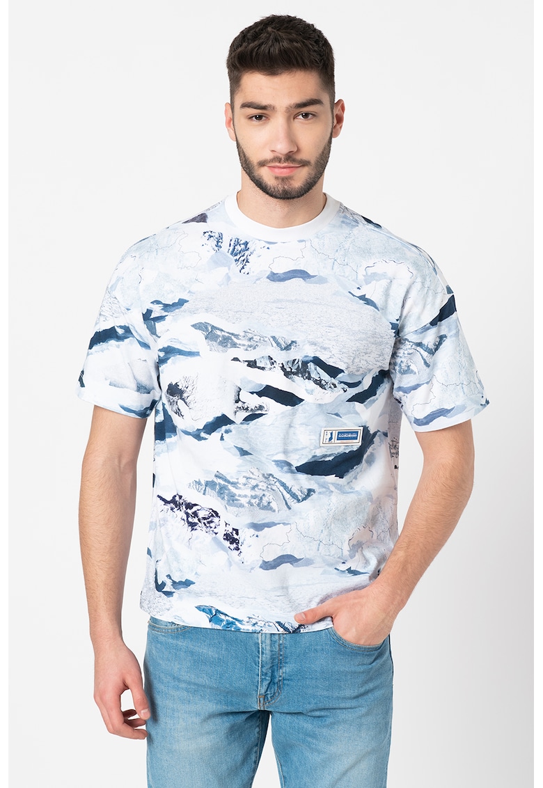 Tricou cu decolteu la baza gatului si model abstract S-Alto