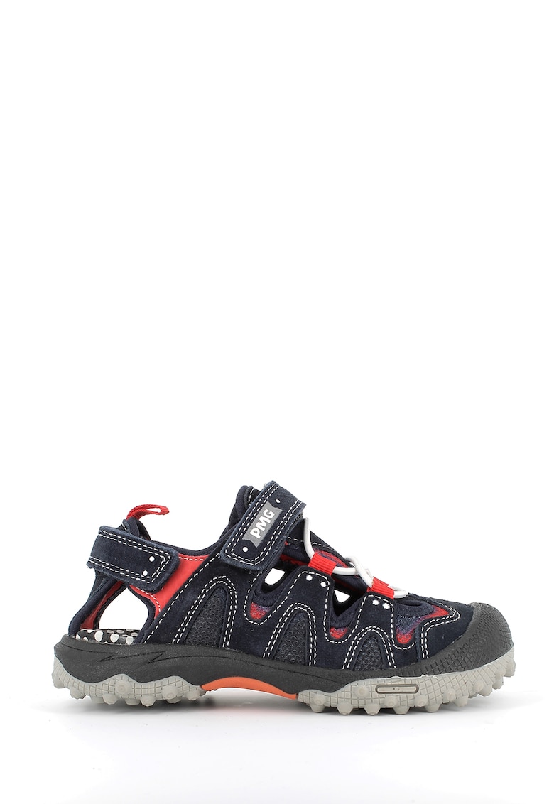 Sandale de piele intoarsa cu velcro si insertii de material textil