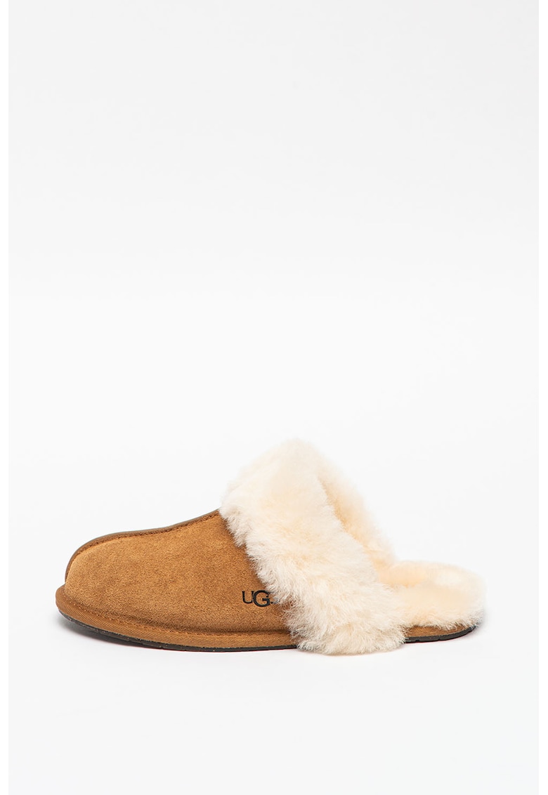 Papuci de casa de piele intoarsa cu garnituri de piele de oaie Scuffette II