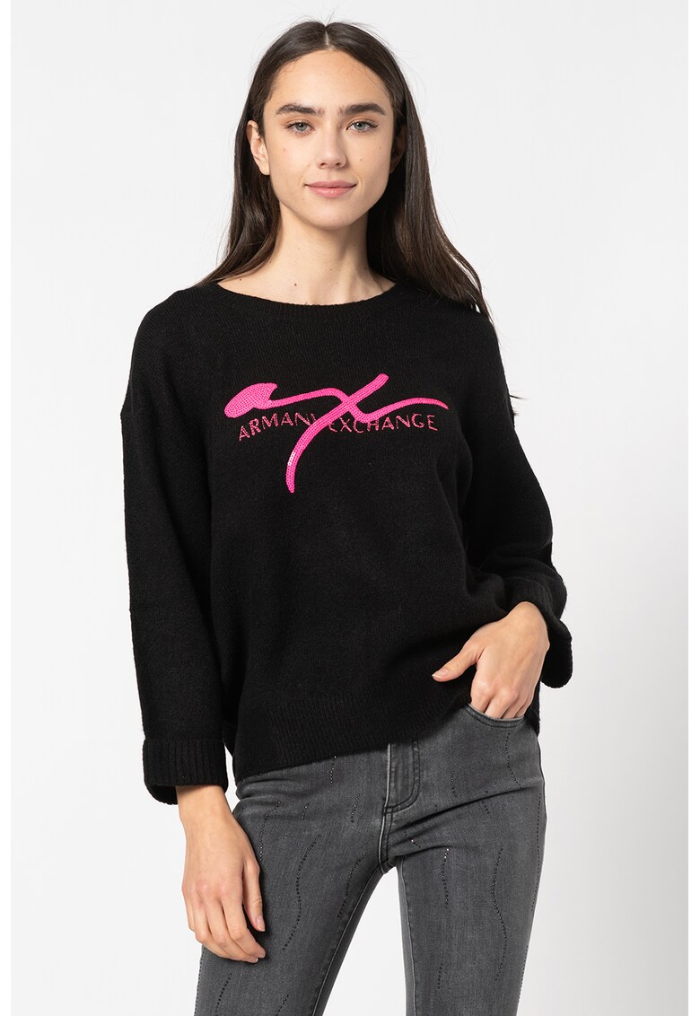 Pulover tricotat fin cu logo