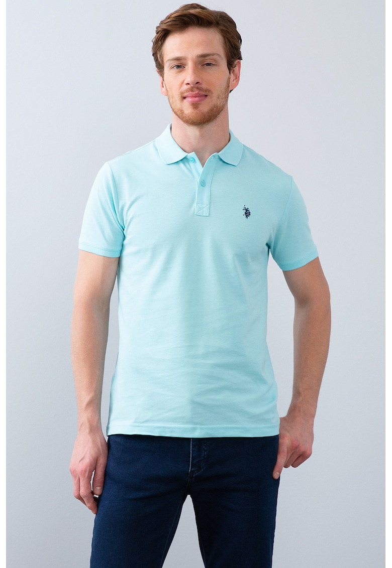 Tricou polo slim fit cu logo brodat pe piept