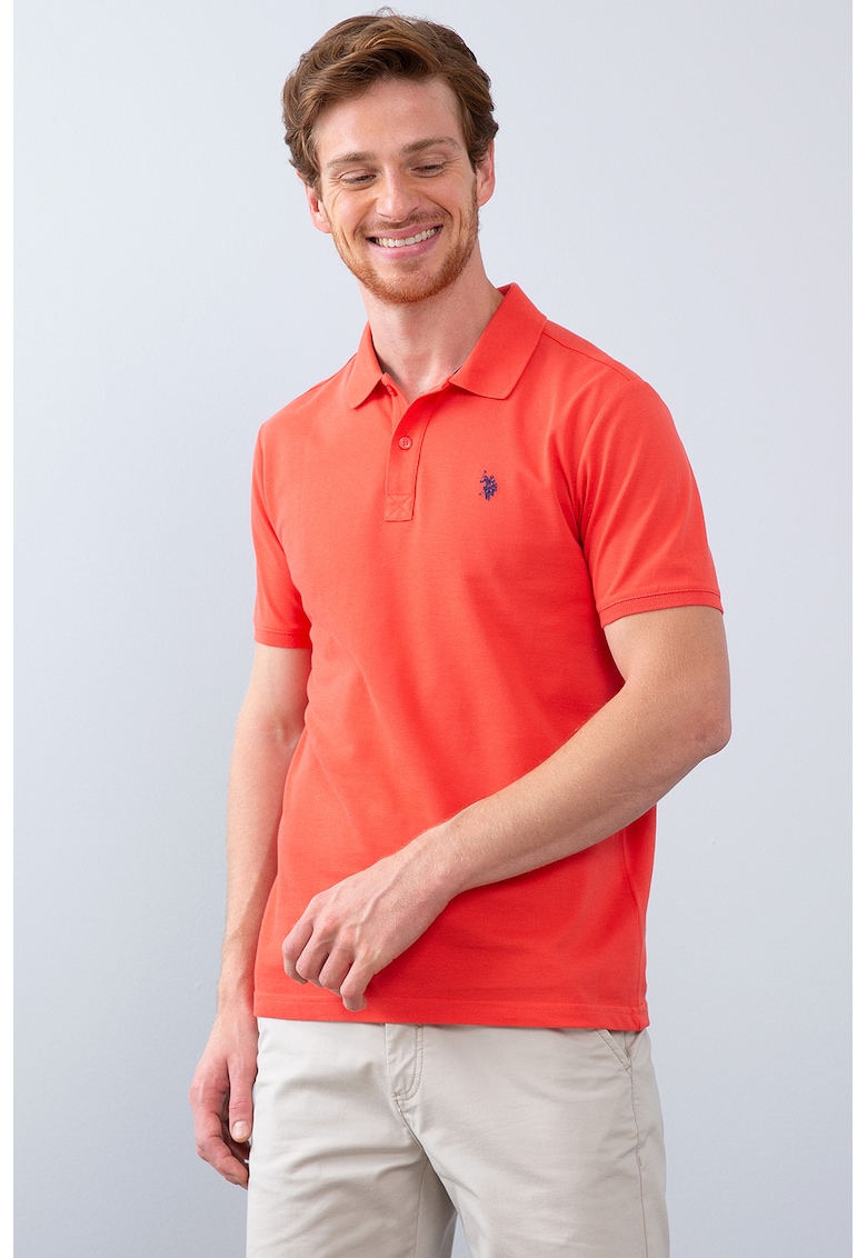 Tricou polo slim fit cu logo brodat pe piept