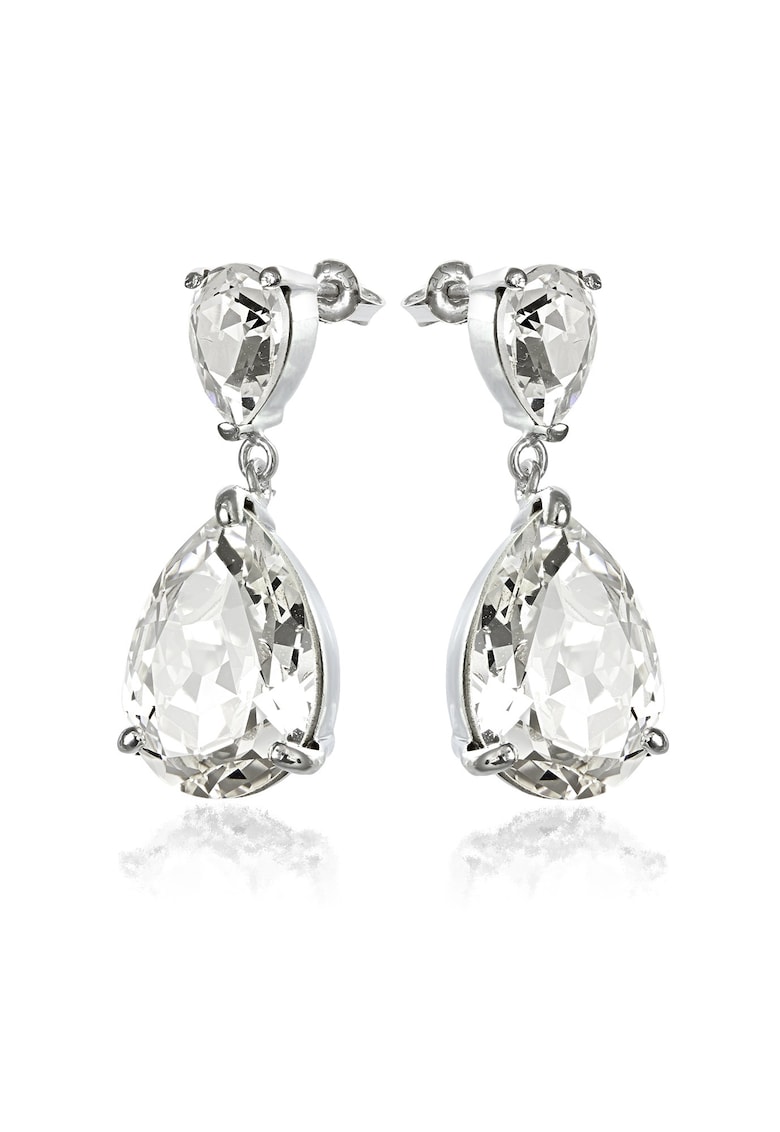 Cercei Argint 925 placat cu rodiu cu cristale Swarovski® Queen Pear Crystal Clear Surub