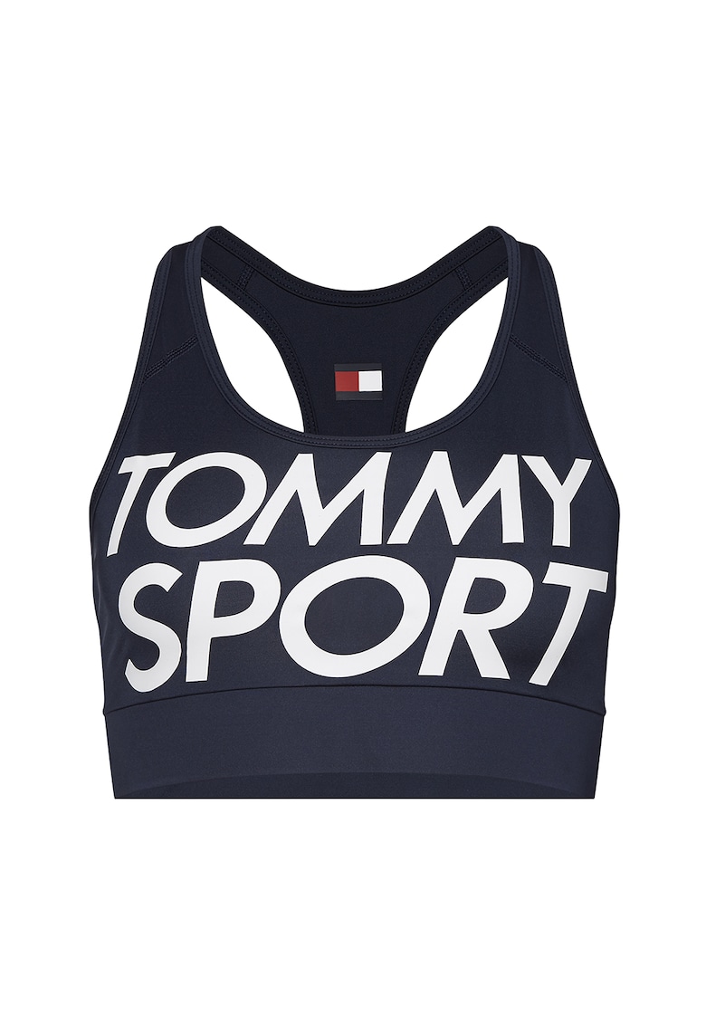 Sutien sport cu imprimeu logo si decolteu racerback