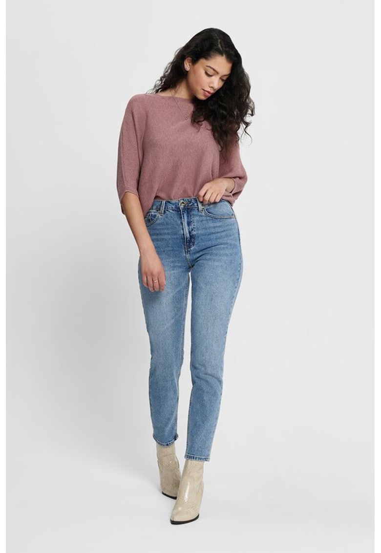 Blugi crop cu talie inalta - Alb/Albastru deschis