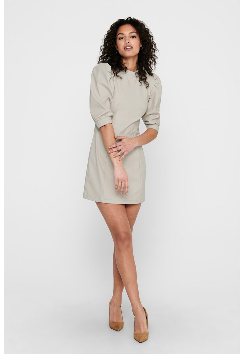 Rochie de piele ecologica cu maneci bufante