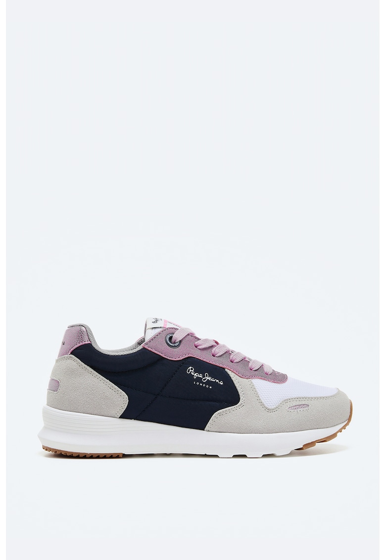 Pantofi sport cu model colorblock si detalii din piele intoarsa ecologica