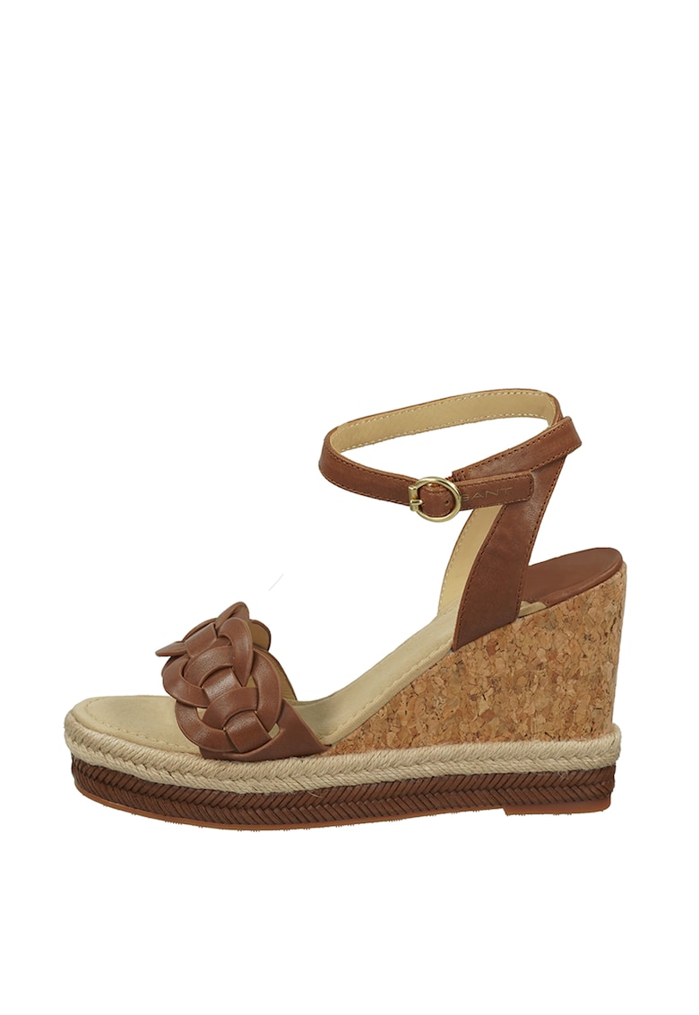 Sandale tip espadrile cu talpa wedge si insertie de pluta