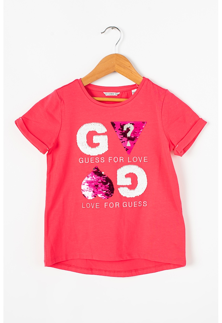 Tricou cu decolteu la baza gatului si paiete reversibile - Roz aprins