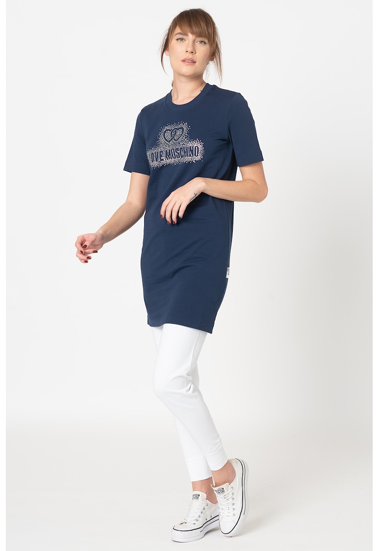 Rochie tip tricou cu logo si strasuri