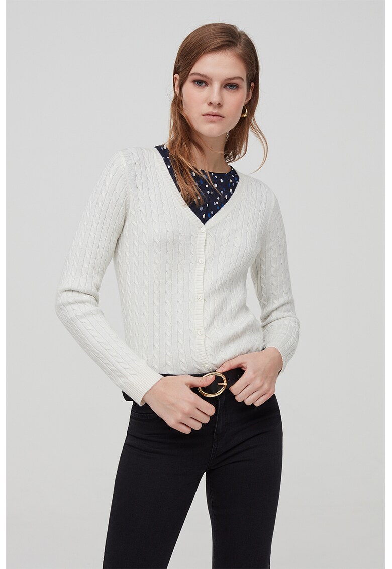 Cardigan cu decolteu in V si model torsade