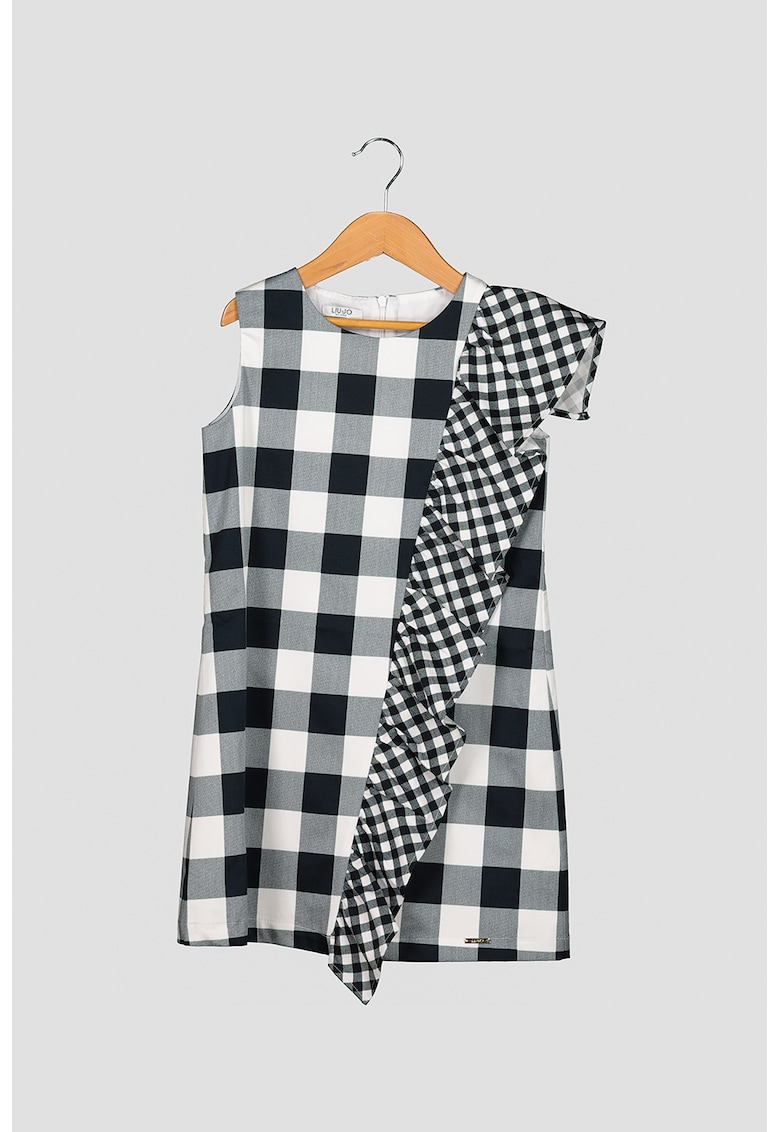 Rochie in carouri cu aplicatie cu volane