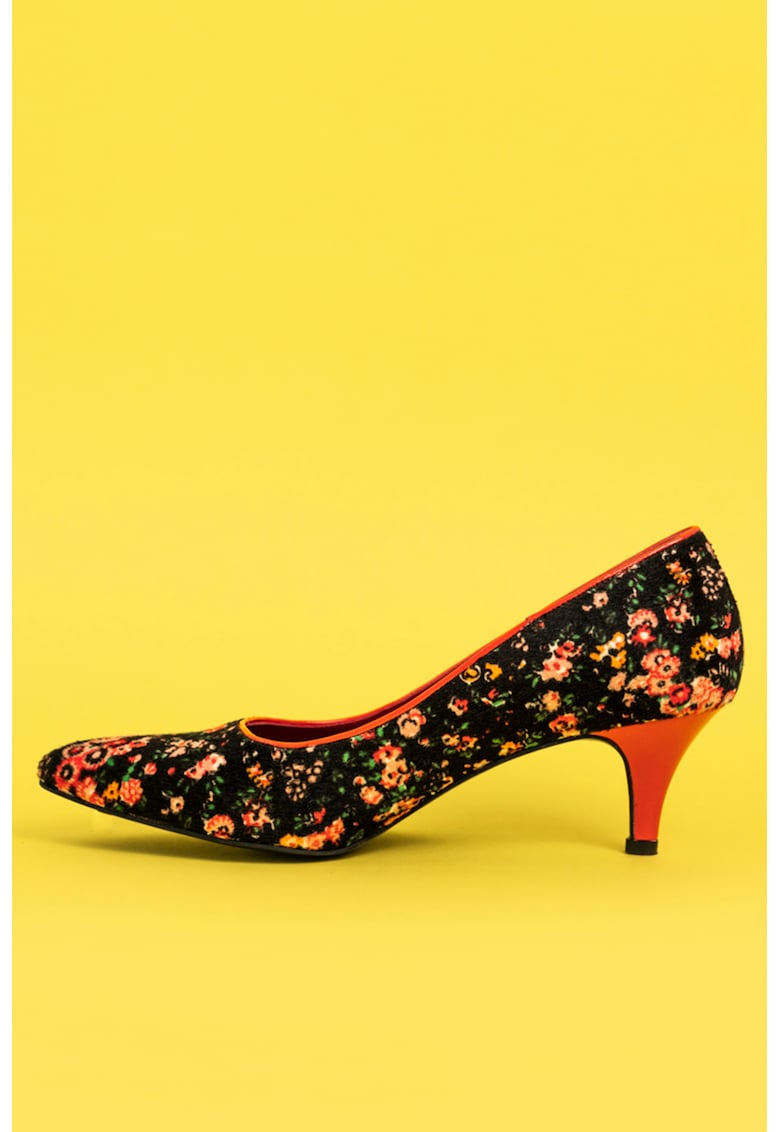 Pantofi de piele cu par scurt - cu varf ascutit si model floral Nicolette