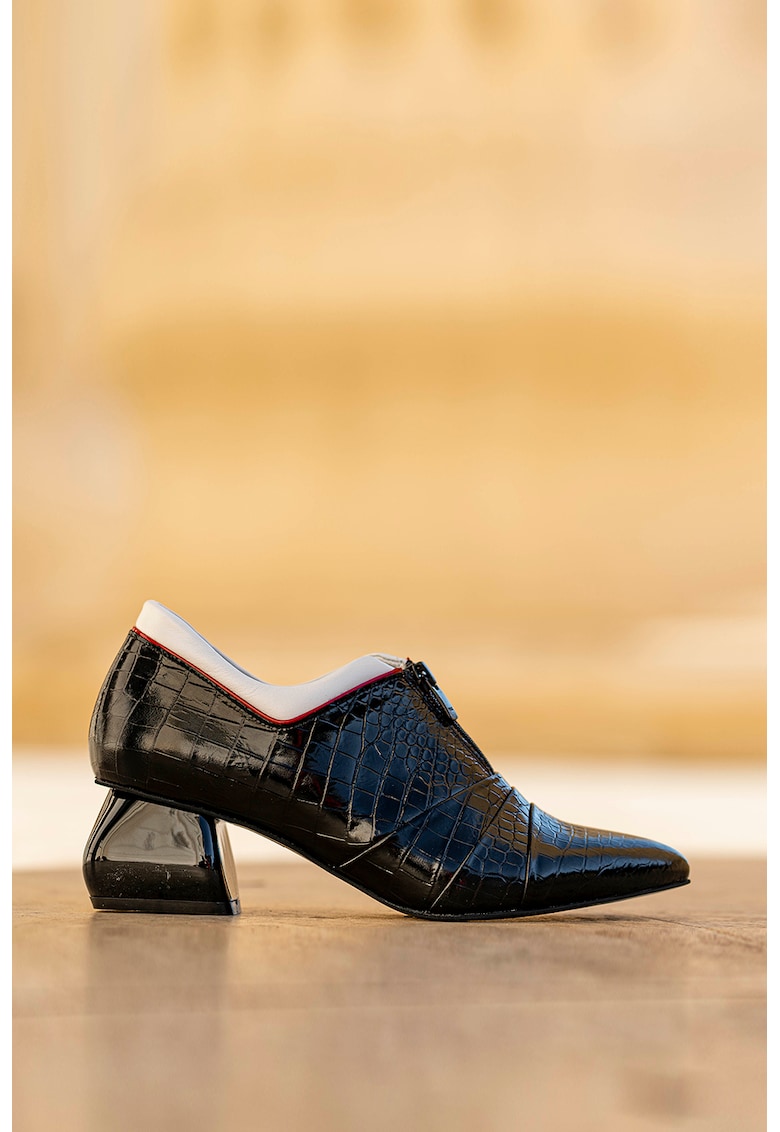 Pantofi de piele cu varf ascutit si toc geometric Nova CONDUR by alexandru imagine noua