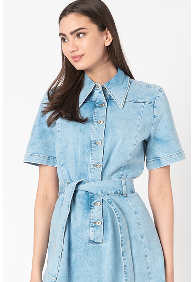 Rochie tip camasa din denim cu fenta lunga cu nasturi Fara