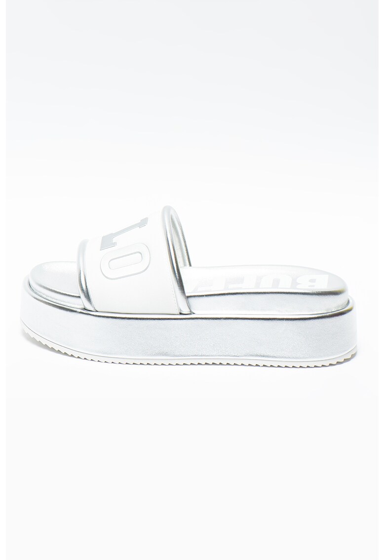 Papuci flatform cu aspect metalizat Radiance