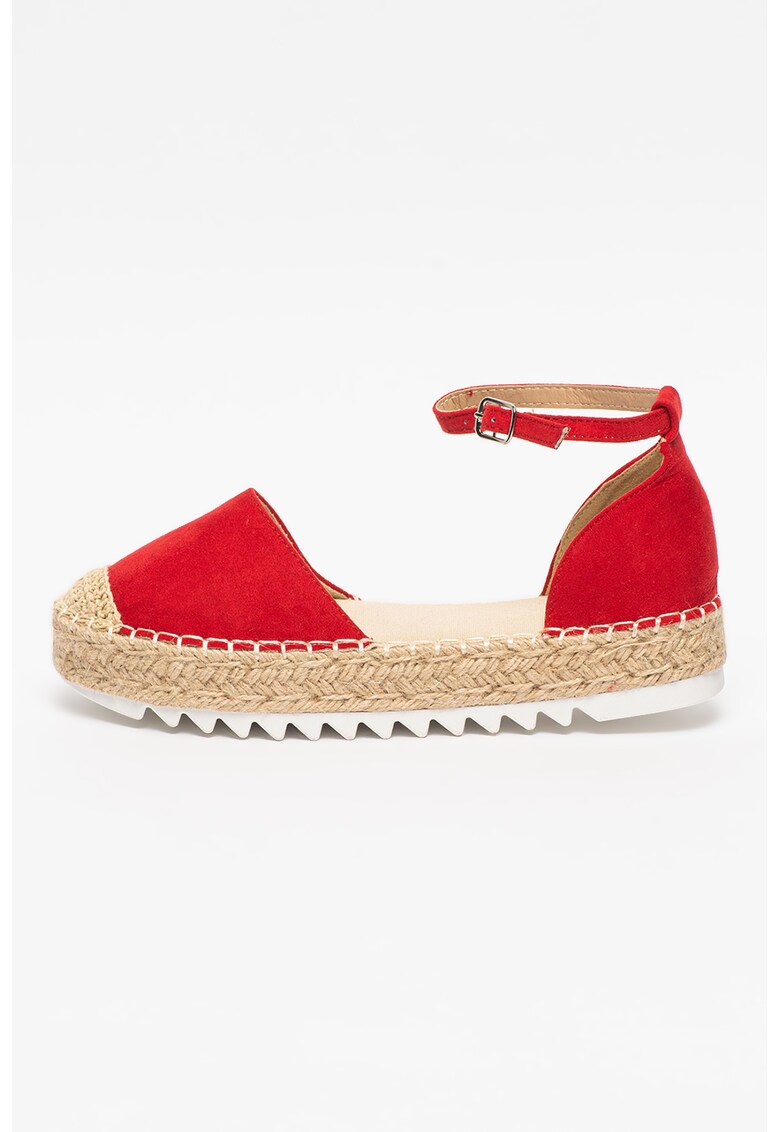 Sandale tip espadrile de piele intoarsa sintetica cu bareta pe glezna