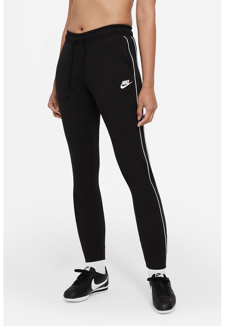 Pantaloni sport conici cu snur in talie Essential - Negru