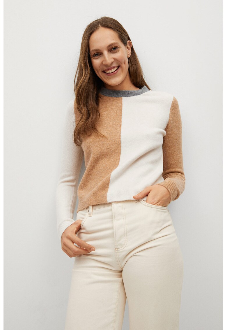 Pulover cu decolteu la baza gatului si model colorblock Juglar