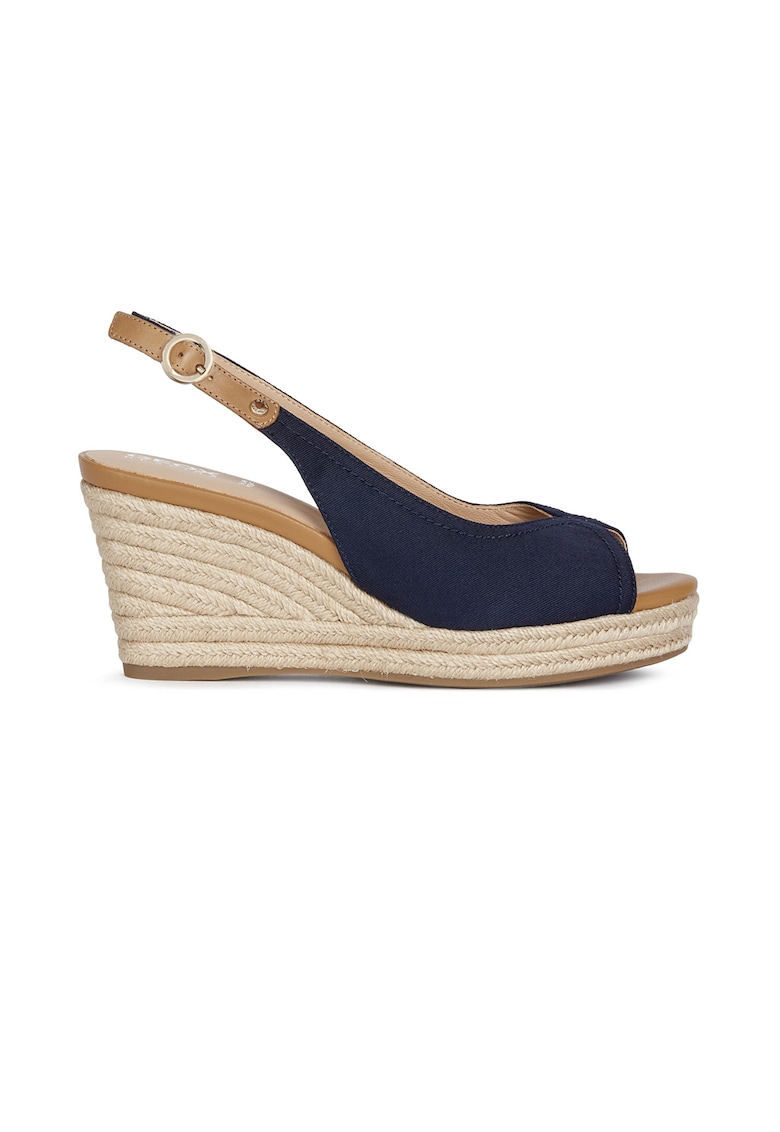 Sandale tip espadrile din piele si material textil cu talpa wedge