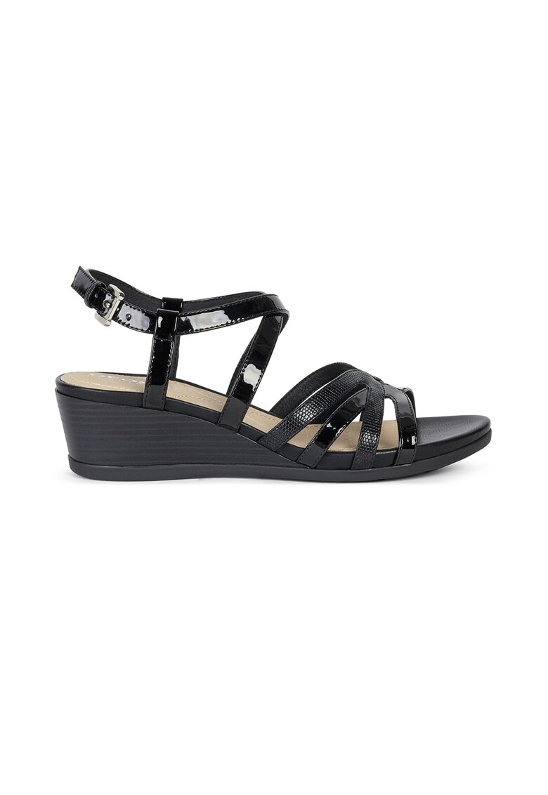 Pantofi slingback de piele ecologica lacuita cu barete multiple