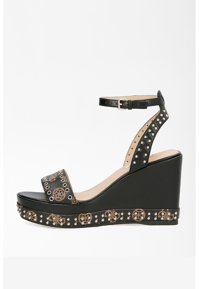 Sandale wedge cu monograme si tinte Noldo
