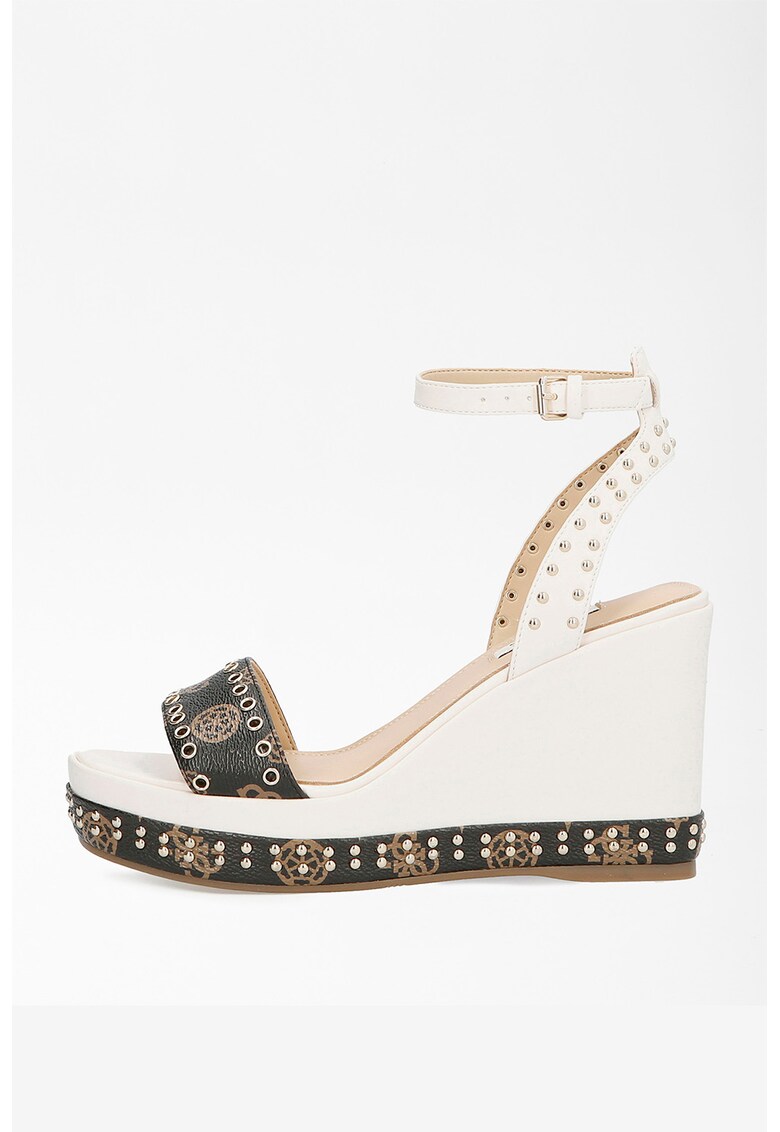 Sandale wedge cu monograme si tinte
