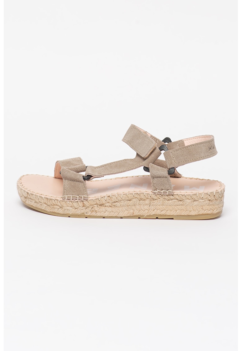 Sandale tip espadrile de piele intoarsa