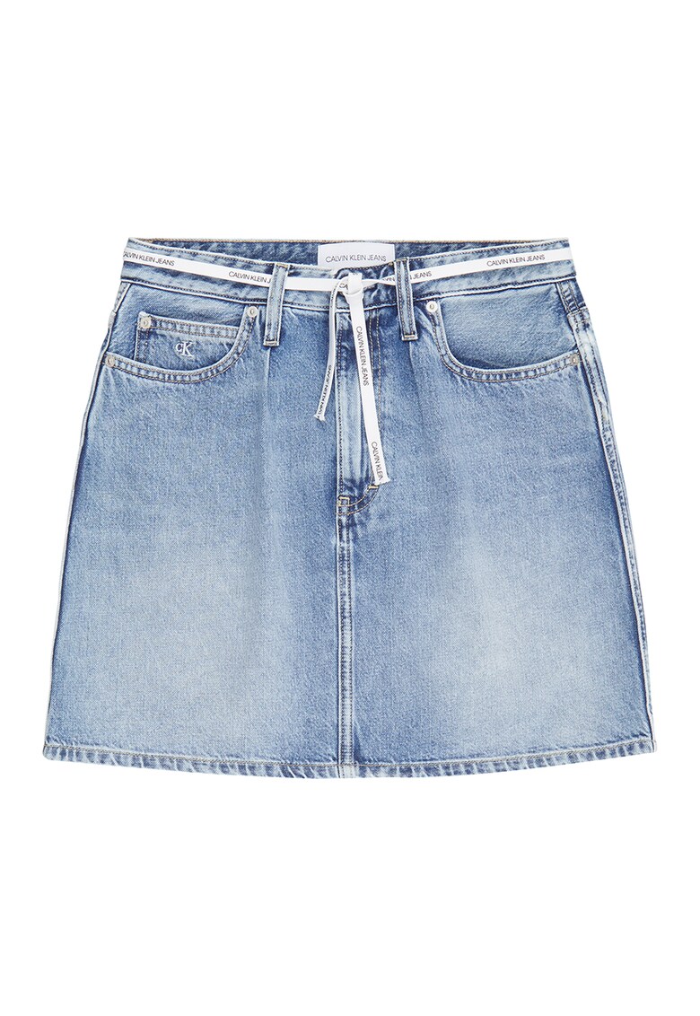 Fusta mini din denim cu un cordon cu logo