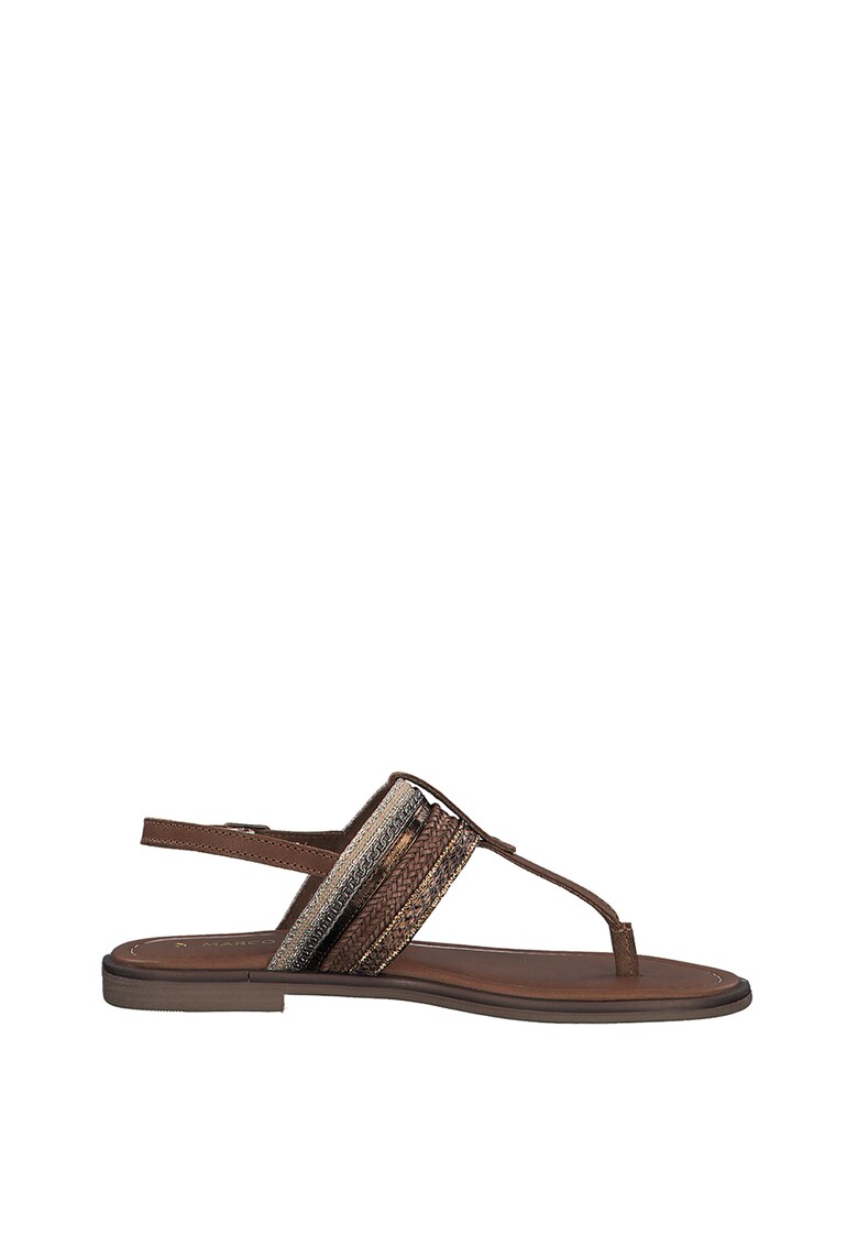 Sandale de piele cu bareta separatoare si barete cu model impletit