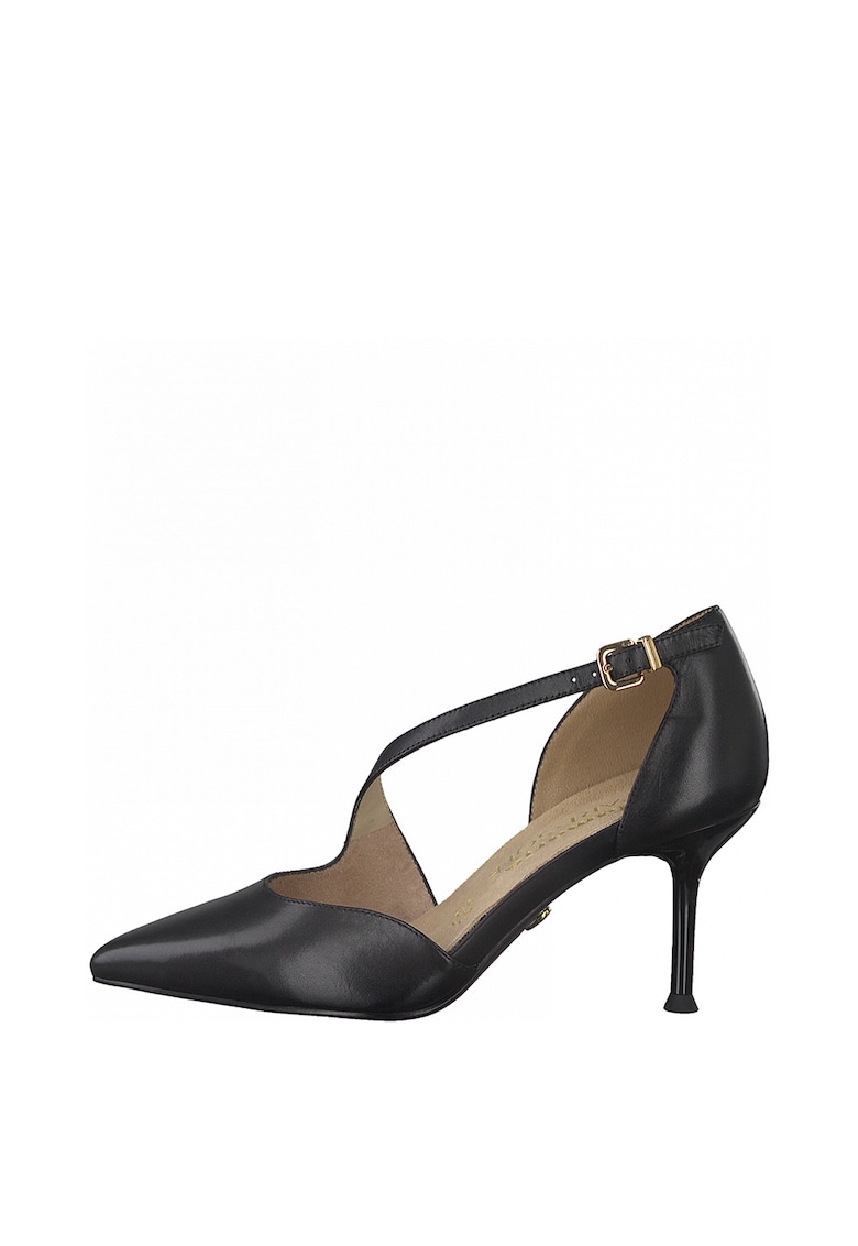 Pantofi stiletto de piele cu bareta asimetrica