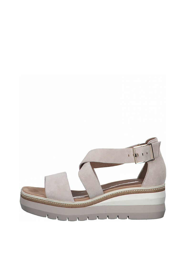 Sandale wedge de piele intoarsa cu barete incrucisate
