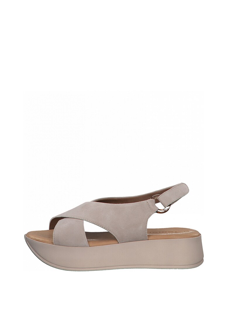 Sandale wedge slingback de piele intoarsa