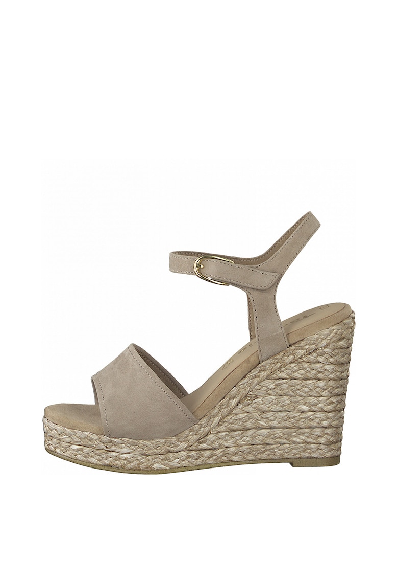 Sandale wedge tip espadrile de piele intoarsa