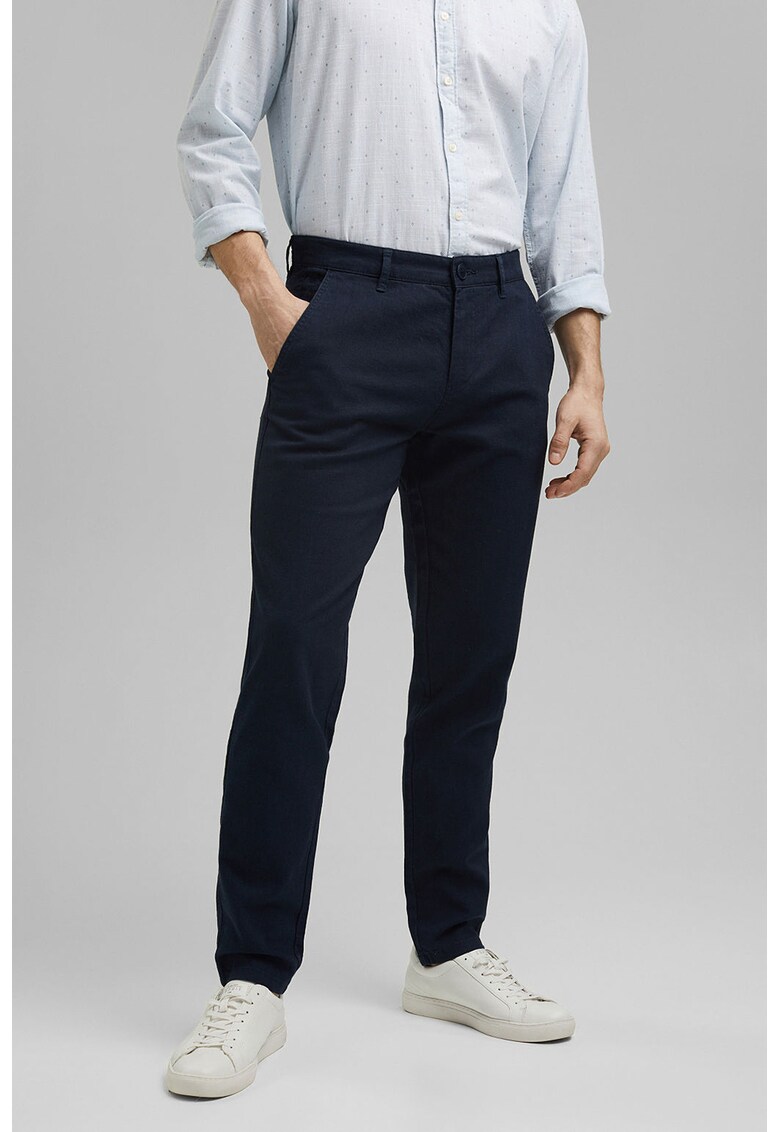 Pantaloni chino relaxed fit din amestec de in si bumbac