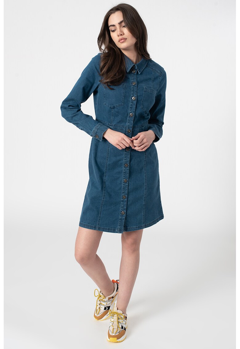 Rochie de denim cu buzunare pe piept