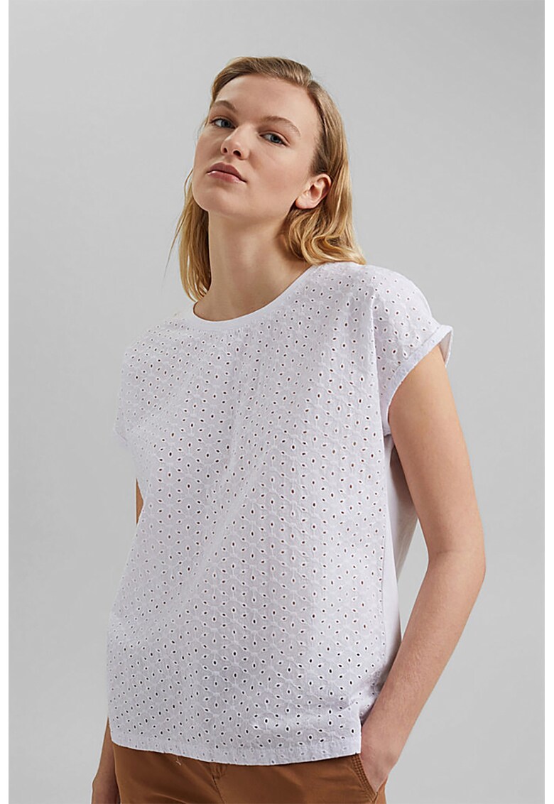 Tricou de bumbac organic cu perforatii EDC by Esprit imagine noua