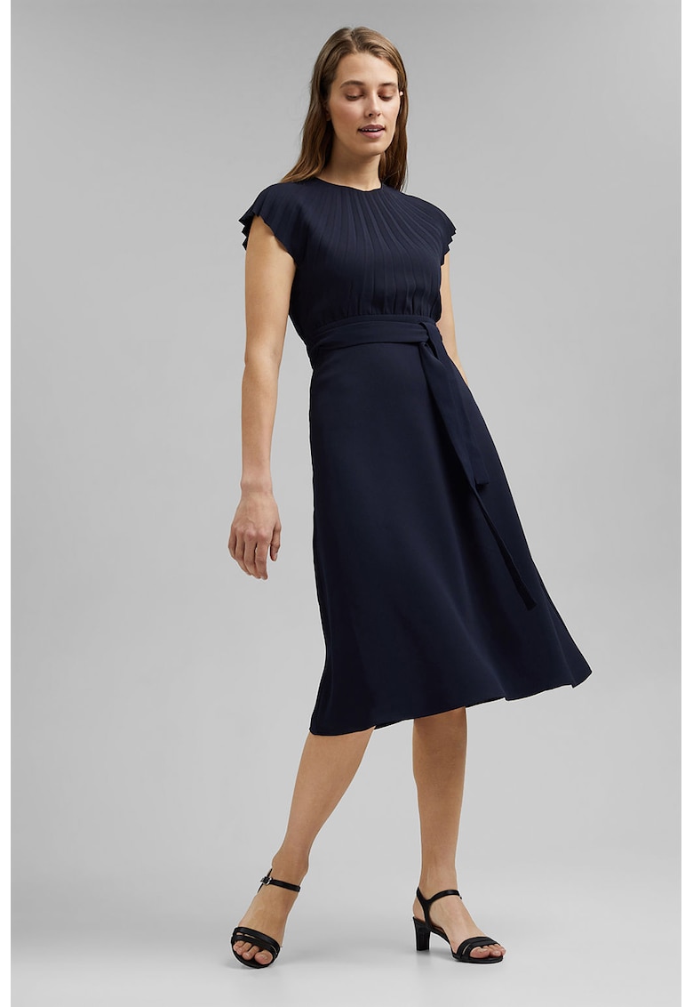 Rochie midi evazata cu top plisat