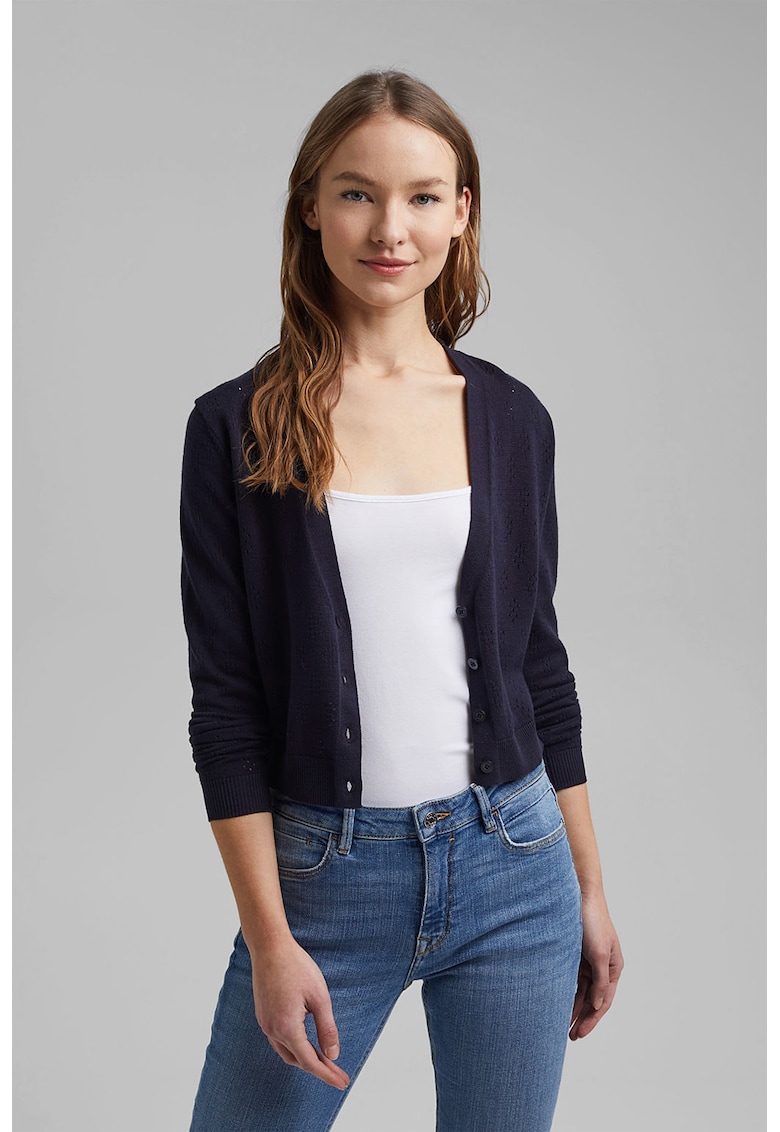 Cardigan cu decolteu in V si aspect cu perforatii