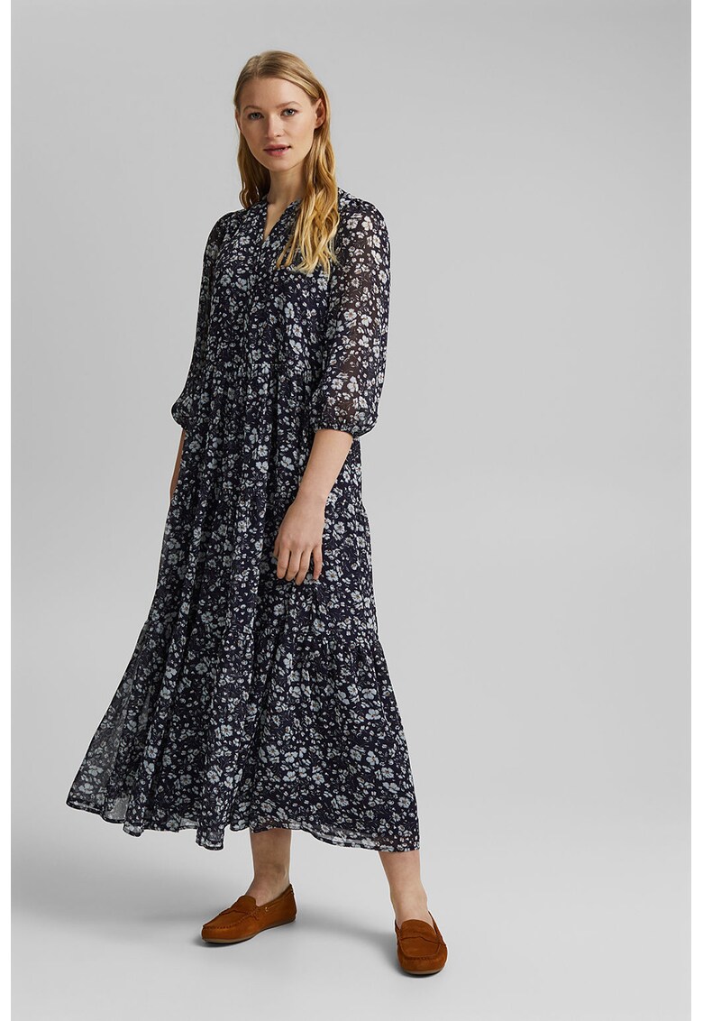 Rochie vaporoasa cu model floral si maneci 3/4