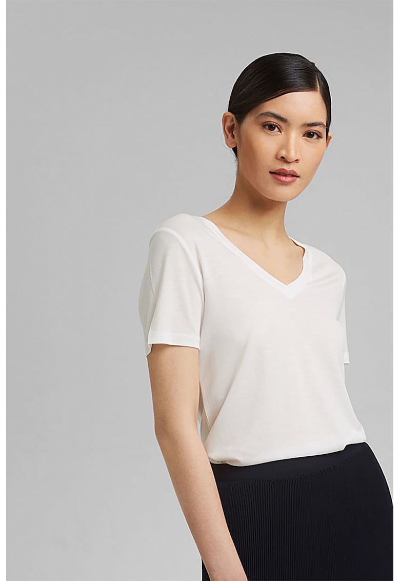 Tricou din lyocell cu decolteu in V - Alb