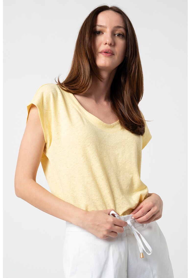 Tricou din amestec de in cu nasturi pe partea din spate EDC by Esprit imagine noua