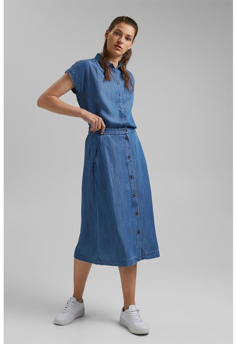 Fusta midi din material chambray