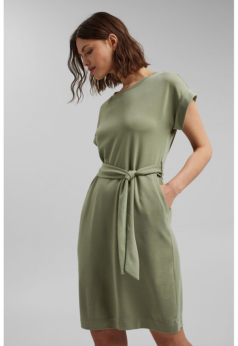 Rochie evazata din amestec de modal cu cordon in talie