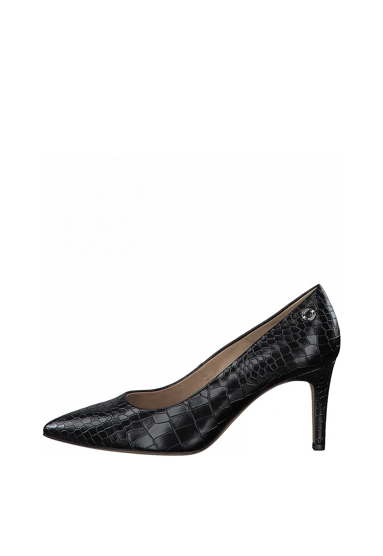Pantofi de piele ecologica cu varf ascutit si aspect de piele de crocodil