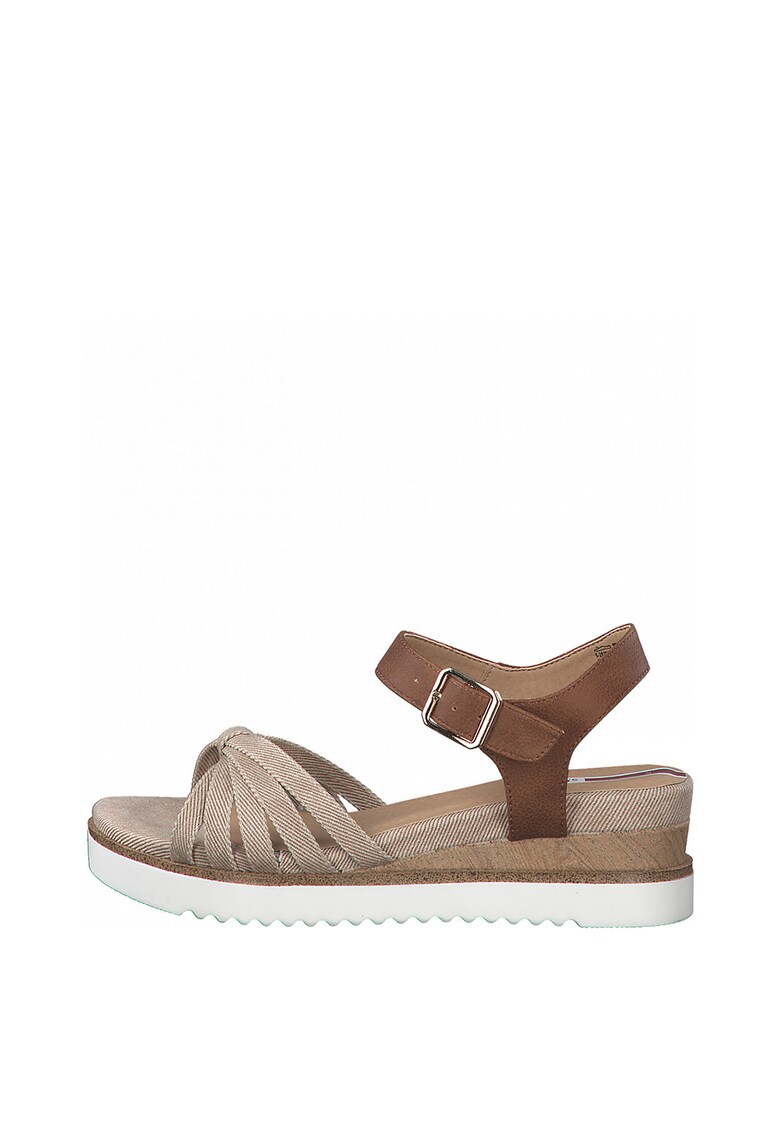 Sandale cu talpa wedge si barete cu fronseuri